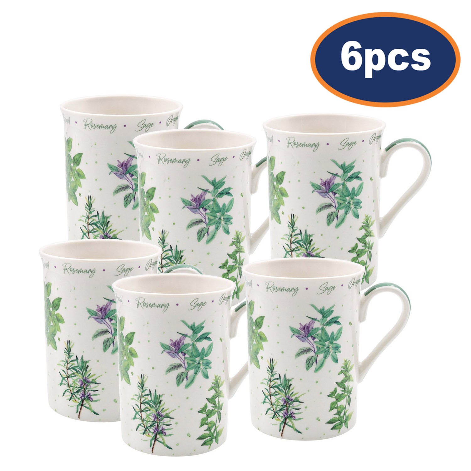 6pc 275ml Green Herbs Fine China Mug