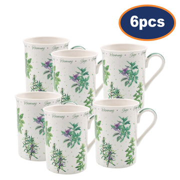 6pc 275ml Green Herbs Fine China Mug