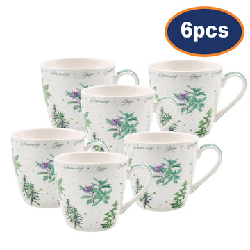 6pc 450ml Green Herbs Fine China Mug