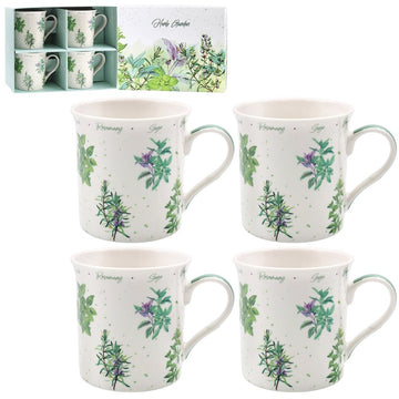 Green Herbs Garden Print 4pcs Fine China Mug 230m