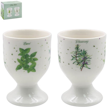 Green Herbs Garden Print 2pcs Ceramic Egg Cups