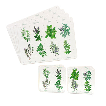 Green Herbs 4 Cork Coasters & 4 Placemats Set