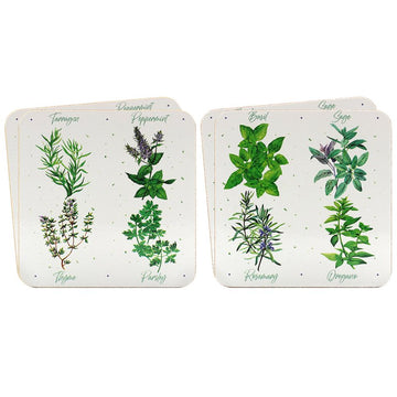 Green Herbs Garden Print Set of 4 Cork Coasters