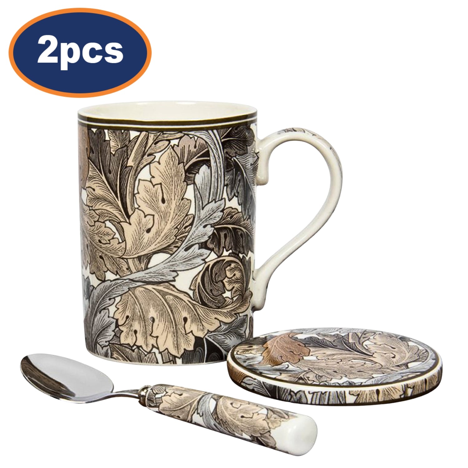 2pc W Morris Acanthus Mug w/ Coaster & Spoon Set