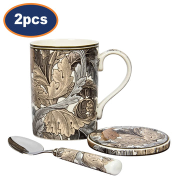 2pc W Morris Acanthus Mug w/ Coaster & Spoon Set