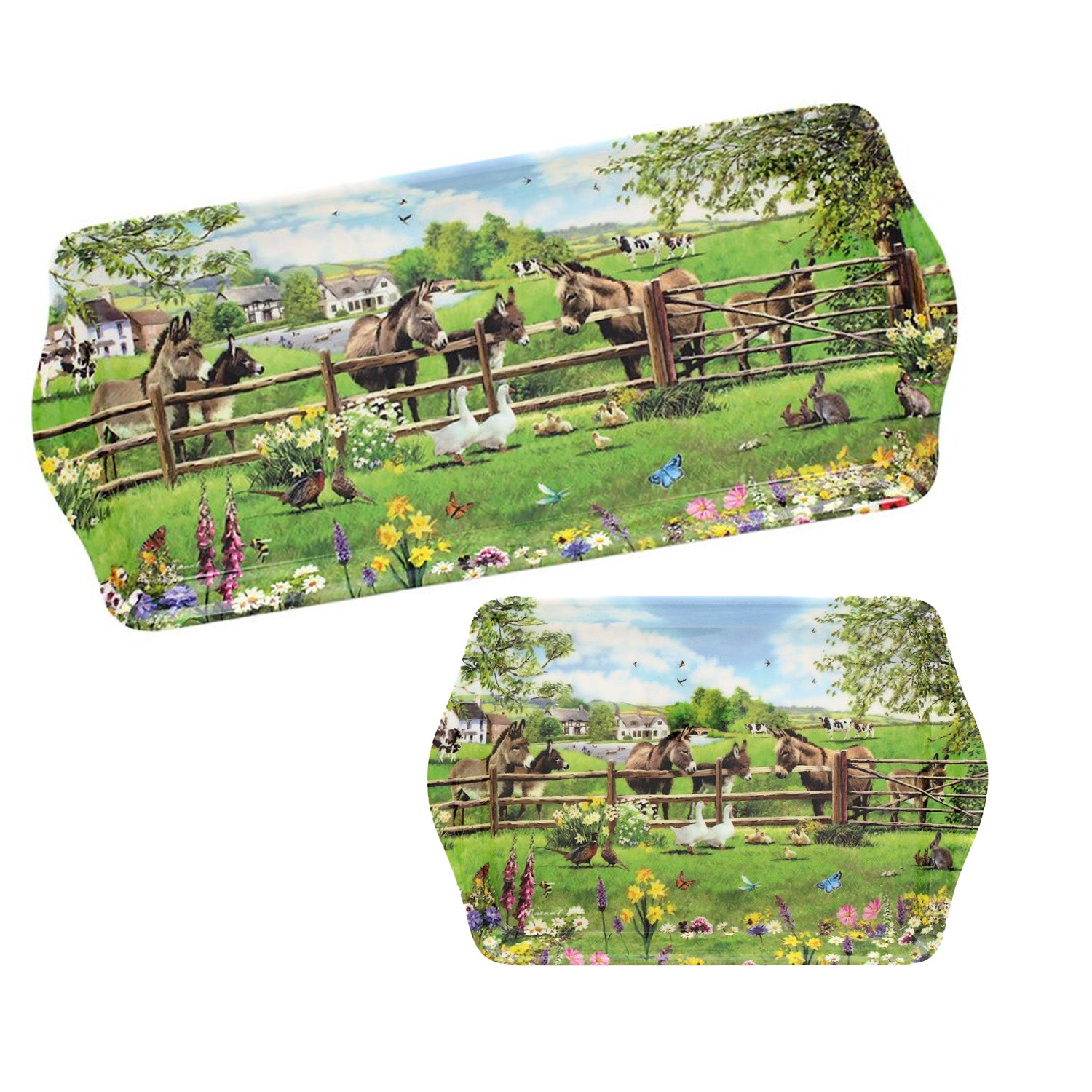 Farm Donkeys Small & Medium Melamine Serving Tray Set