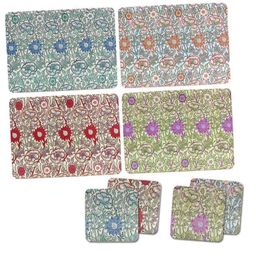 W Morris 8Pc Pink & Rose Coasters & Placemats