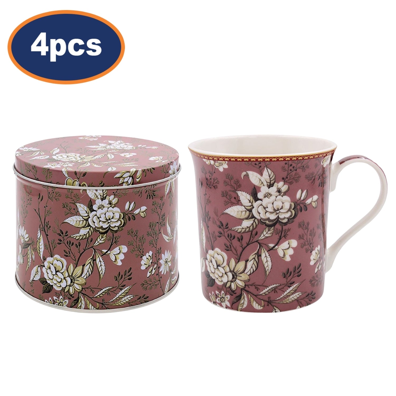 4pcs William Morris Kilburn 300ml Ceramic Mug in Round Tin