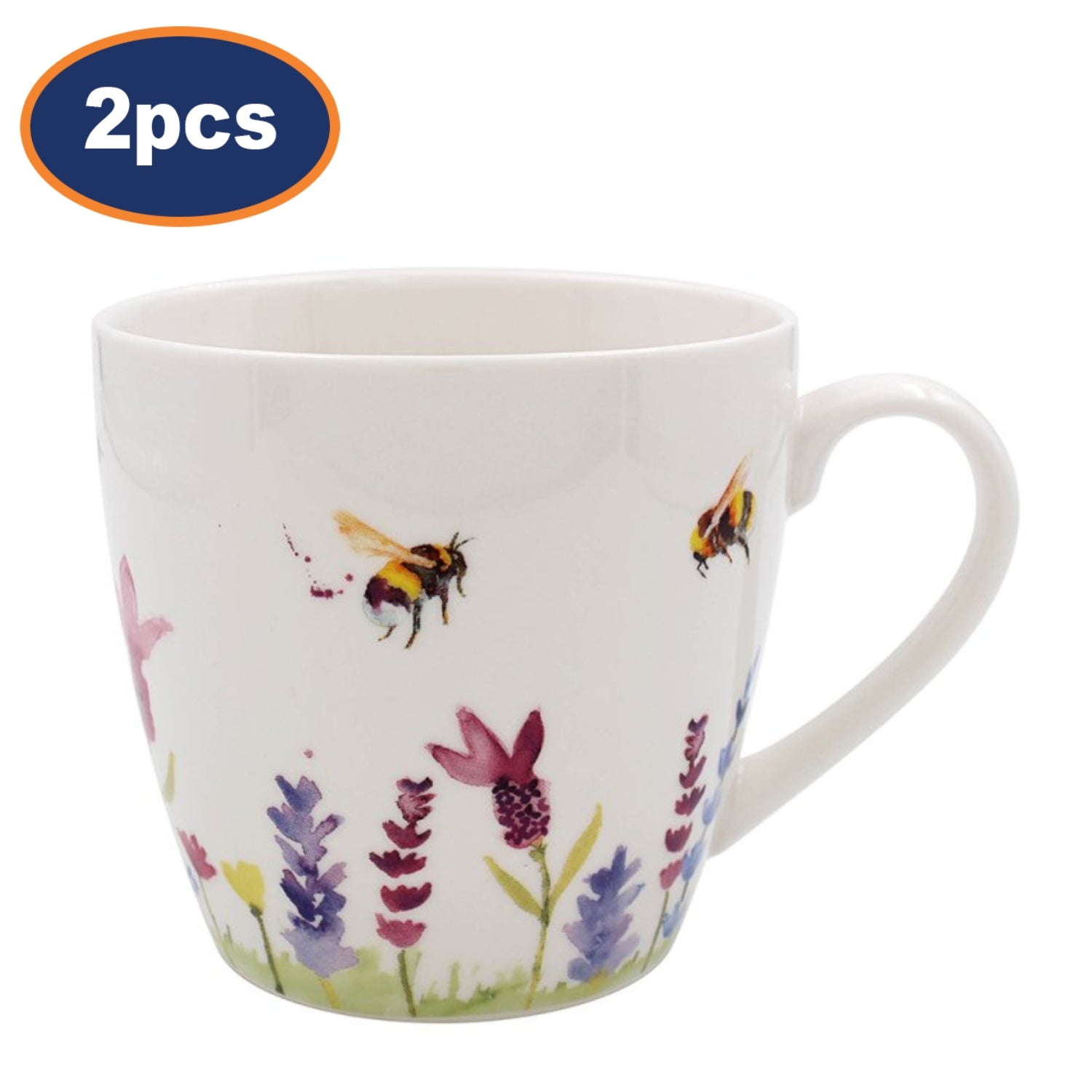 2pcs 450ml Lavender & Bees Ceramic Mug (design by Jennifer Rose)
