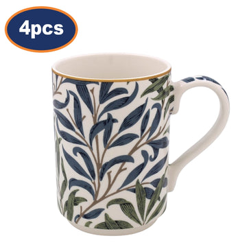 4pcs 300ml Willow Bough Nature Leaf Foliage Design Ceramic Mug