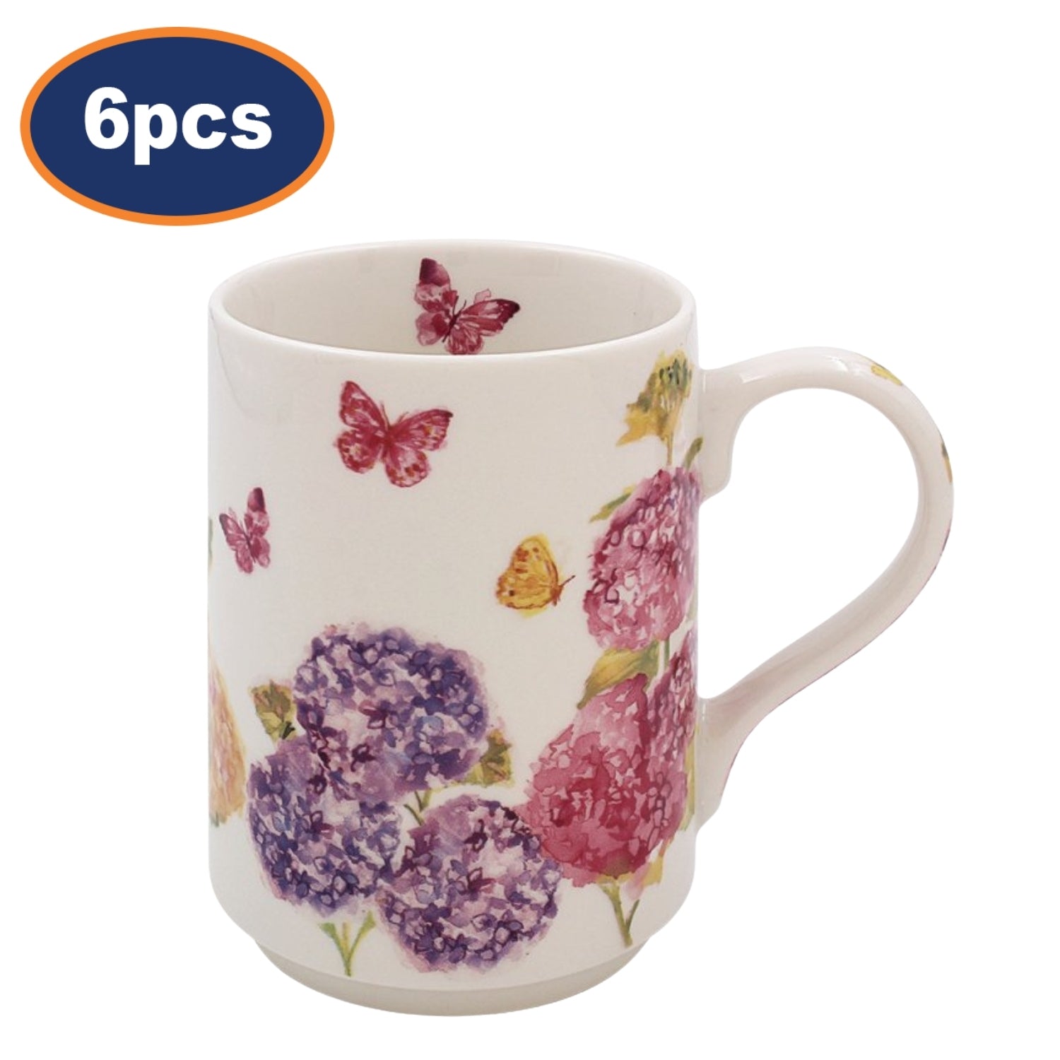 6pcs 300ml Floral Pink Ceramic Butterfly Blossom Design Mug