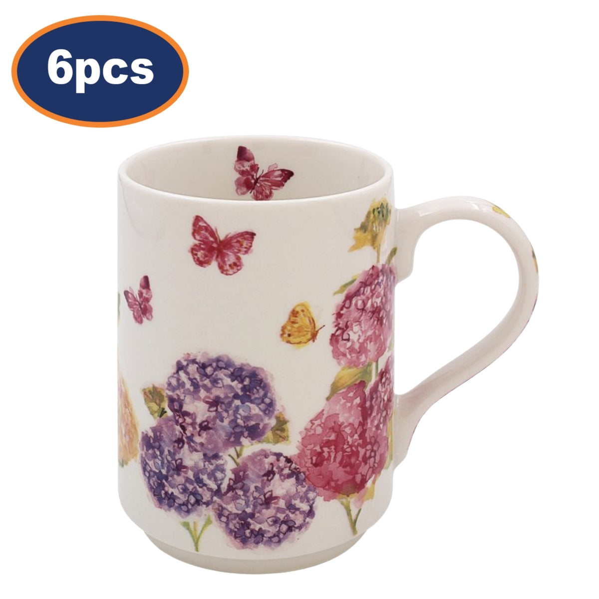 6pcs 300ml Floral Pink Ceramic Butterfly Blossom Design Mug