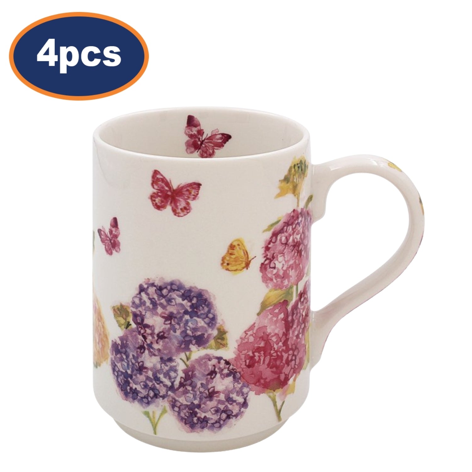 4pcs 300ml Floral Pink Ceramic Butterfly Blossom Design Mug