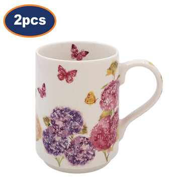 2pcs 300ml Floral Pink Ceramic Butterfly Blossom Design Mug