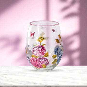 Lynsey Johnstone Hand Painted Butterfly Blossom Stemless Gin Glass