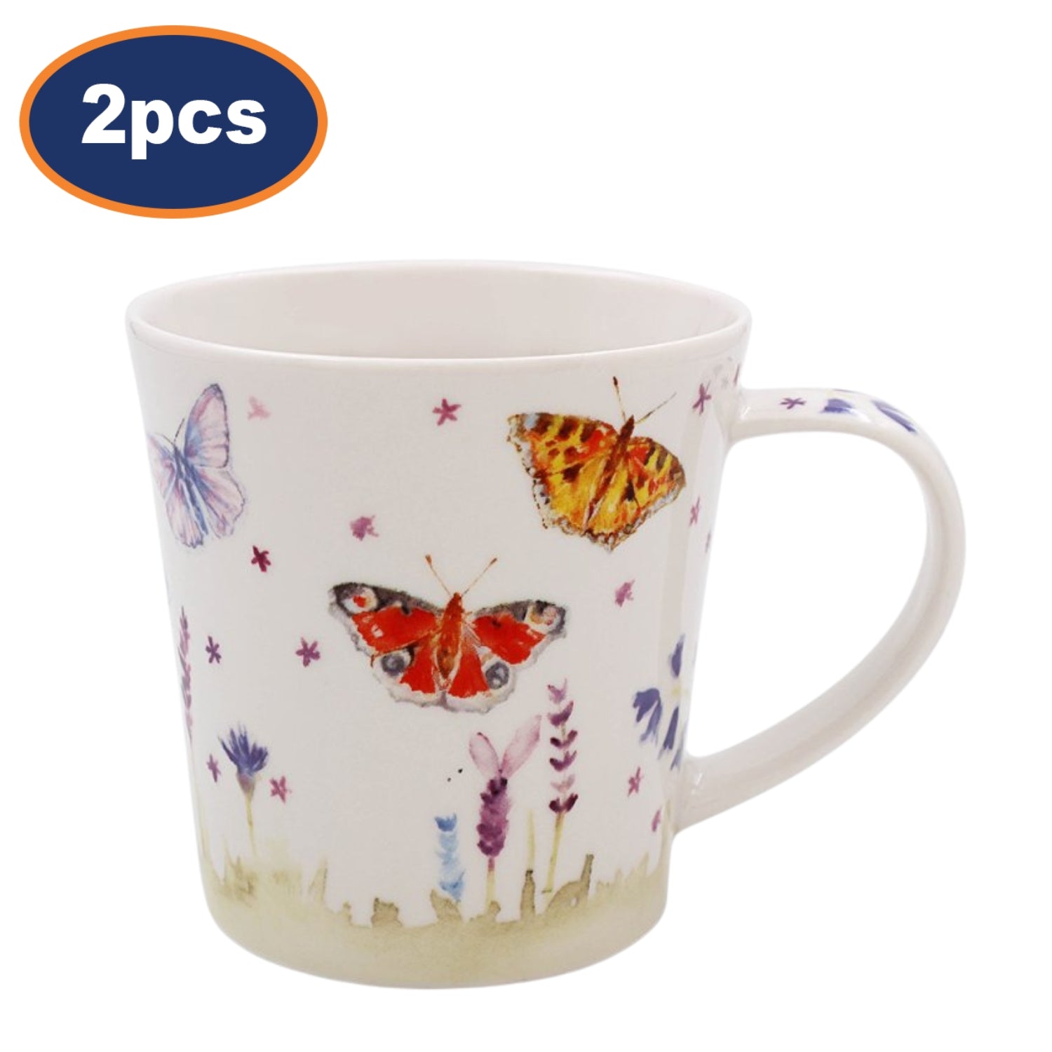 2pcs 275ml Feather & Fur Butterfly Ceramic Mug