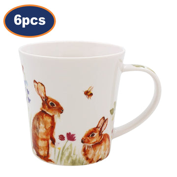 6pcs 275ml Feather & Fur Bunnies Ceramic Mug