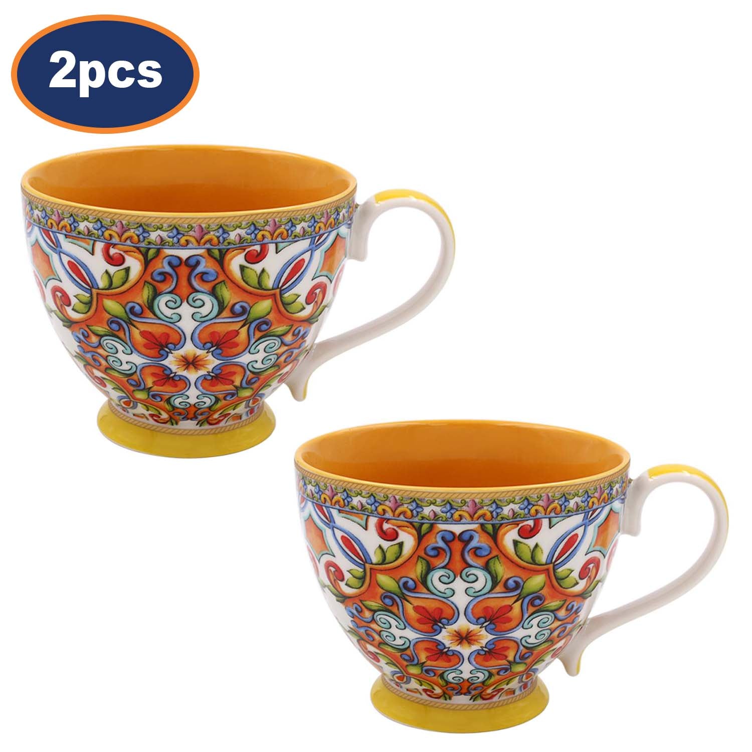 2Pcs 400ml Tuscany Yellow Mediterranean Floral Mugs