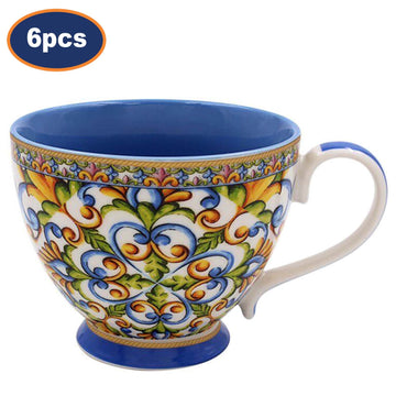 6Pcs 400ml Tuscany Blue Mediterranean Floral Mugs