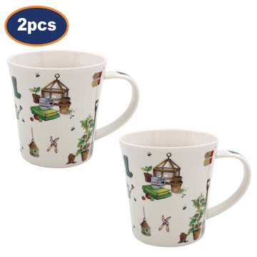 2Pcs Green Fingers 220ml Ceramic Mugs