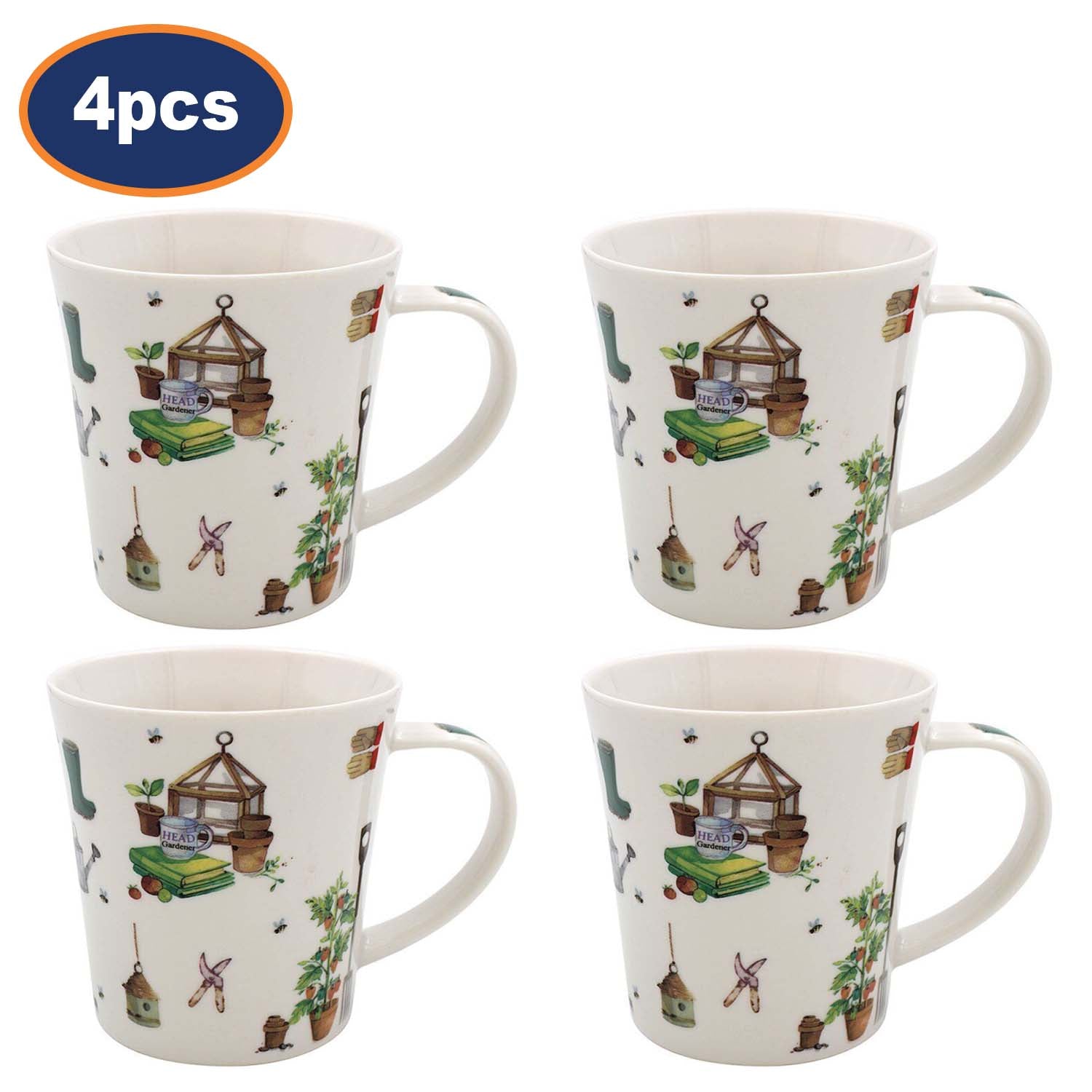 4Pcs Green Fingers 220ml Ceramic Mugs