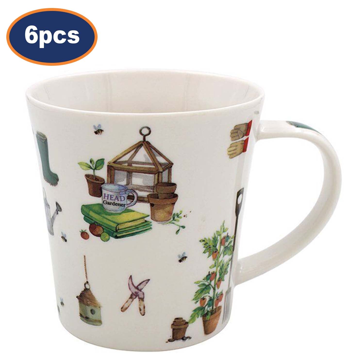 6Pcs Green Fingers 220ml Ceramic Mugs