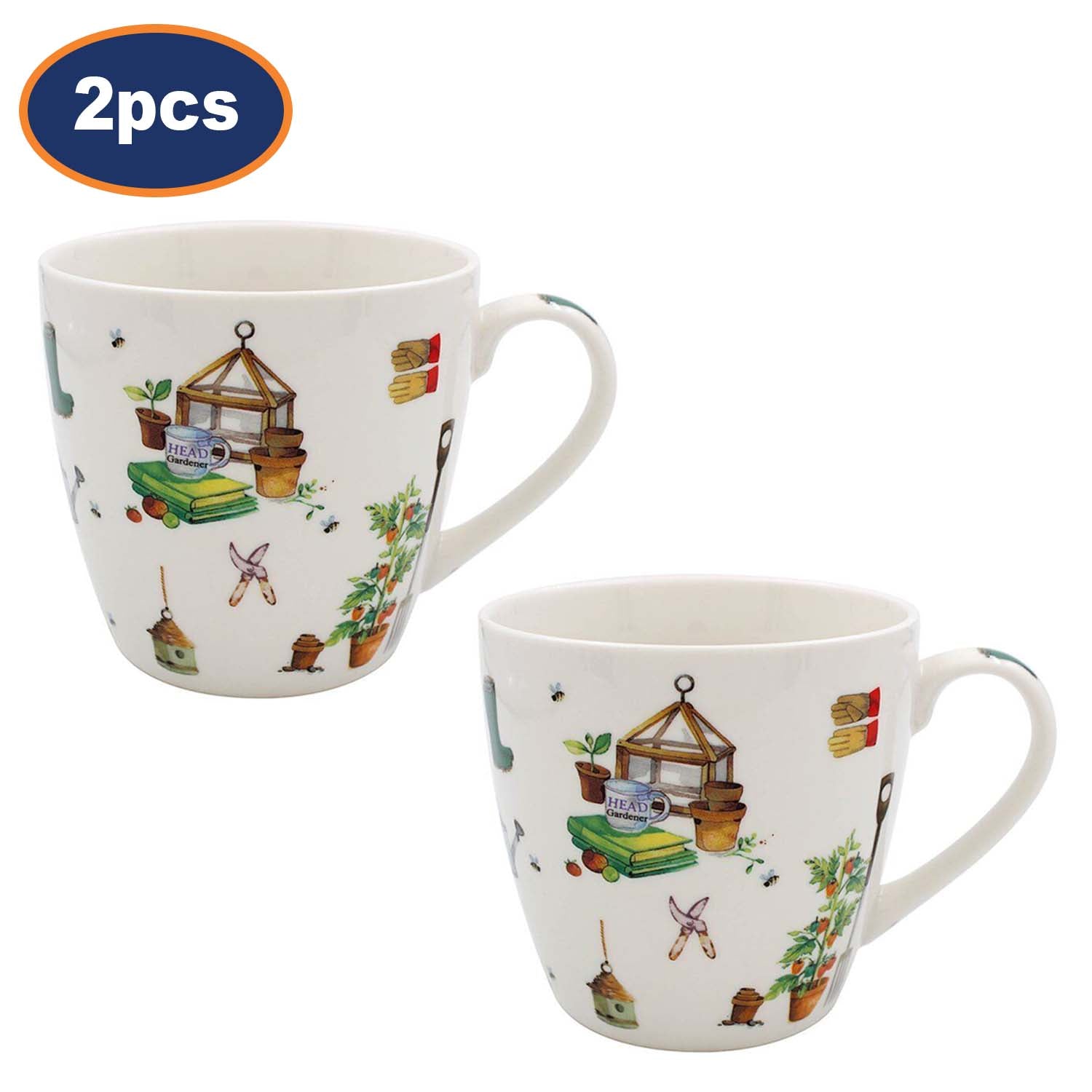 2Pcs Green Fingers 450ml Ceramic Mugs