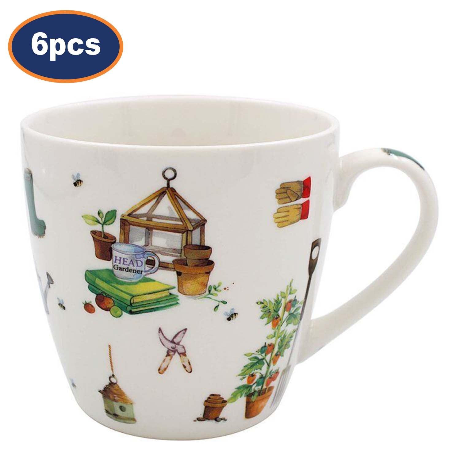 6Pcs Green Fingers 450ml Ceramic Mugs