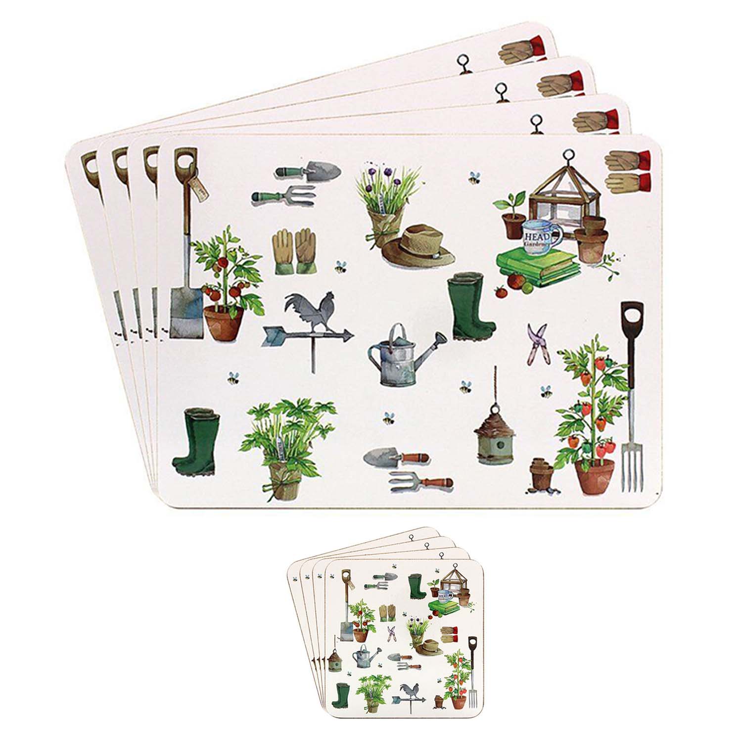 8pc Green Fingers Garden Theme Cork Coasters & Placemats Set