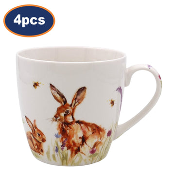 4pcs 450ml Hares Rabbit Floral Ceramic Mug