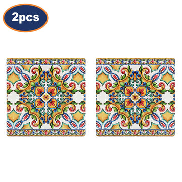 2Pcs Tuscany Yellow Ceramic Mediterranean Floral Coasters