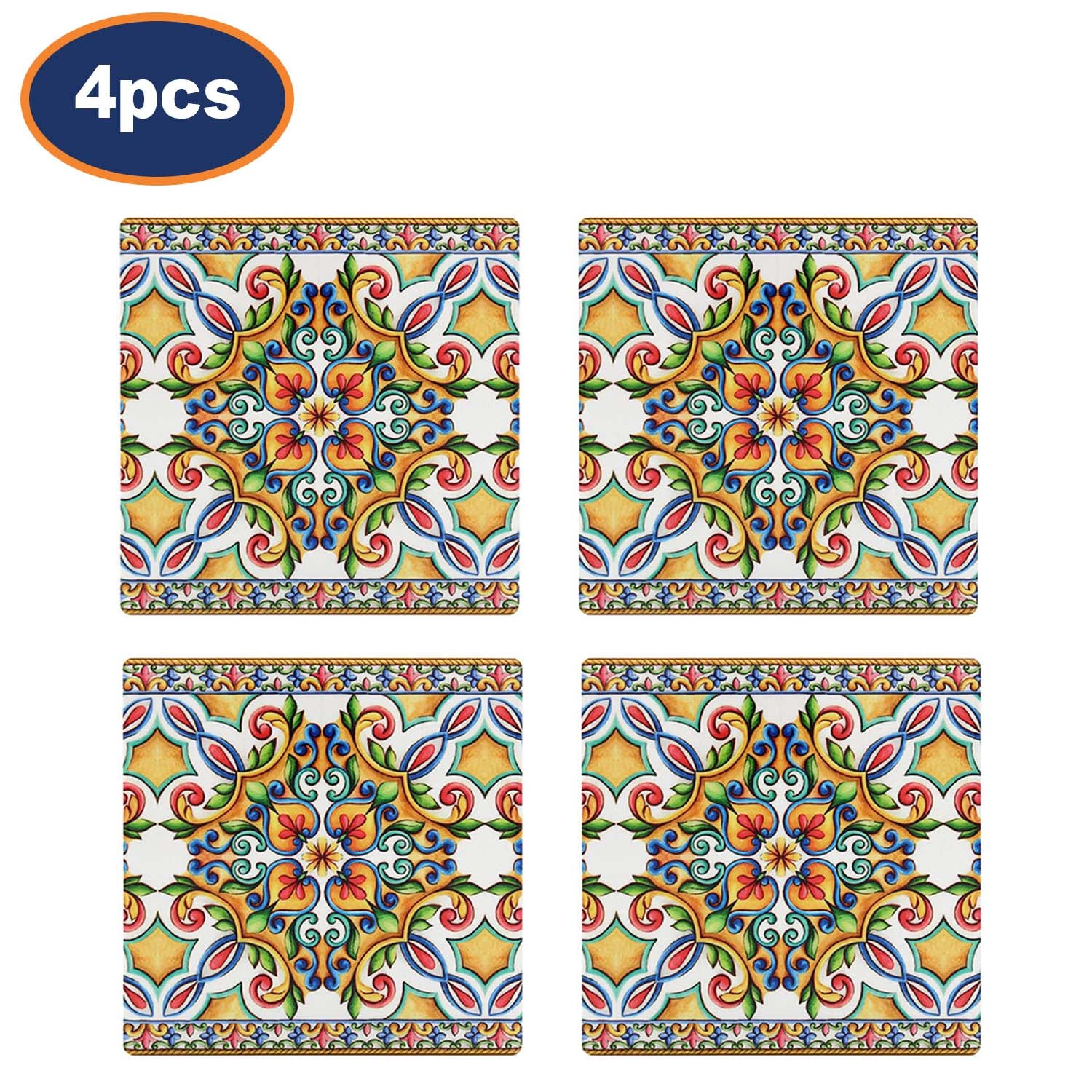 4Pcs Tuscany Yellow Ceramic Mediterranean Floral Coasters