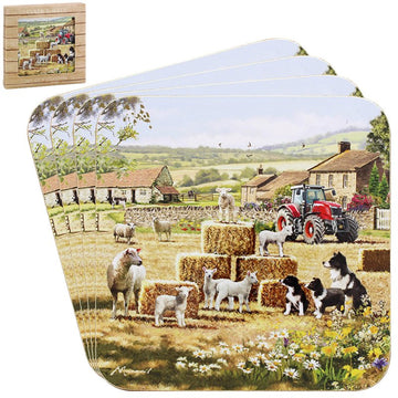 Set 4 Cork Back Collie & Sheep Coasters