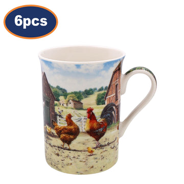 6pcs Fine China Cockerel & Hen Mug
