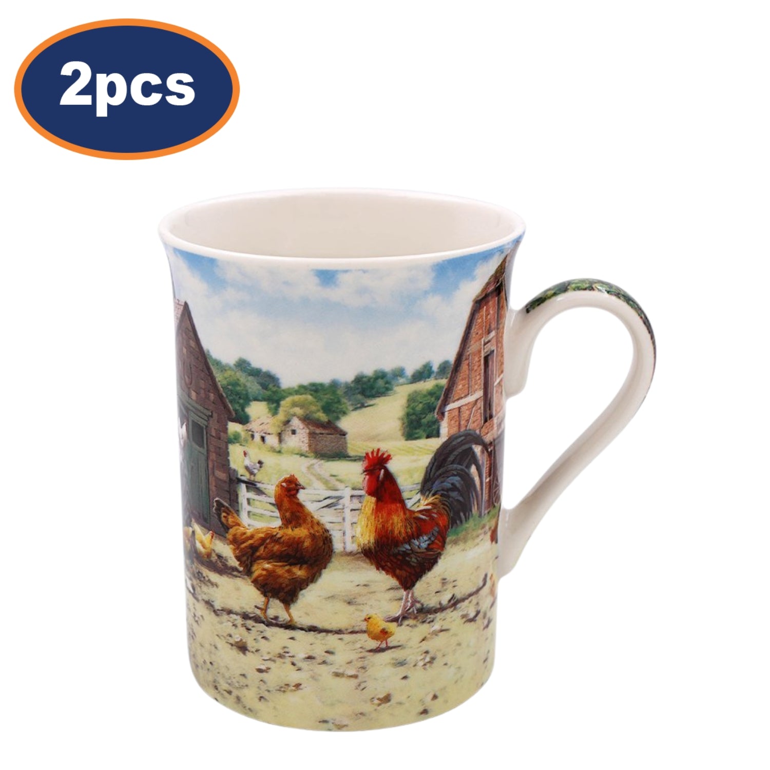 2pcs Fine China Cockerel & Hen Mug