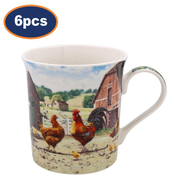 6pcs 350ml Fine China Cockerel & Hen Mug