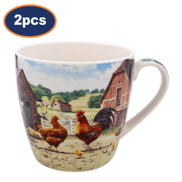 2pcs 450ml Fine China Cockerel & Hen Mug