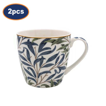 2pcs 450ml Willow Bough Nature Leaf Foliage Design Ceramic Mug