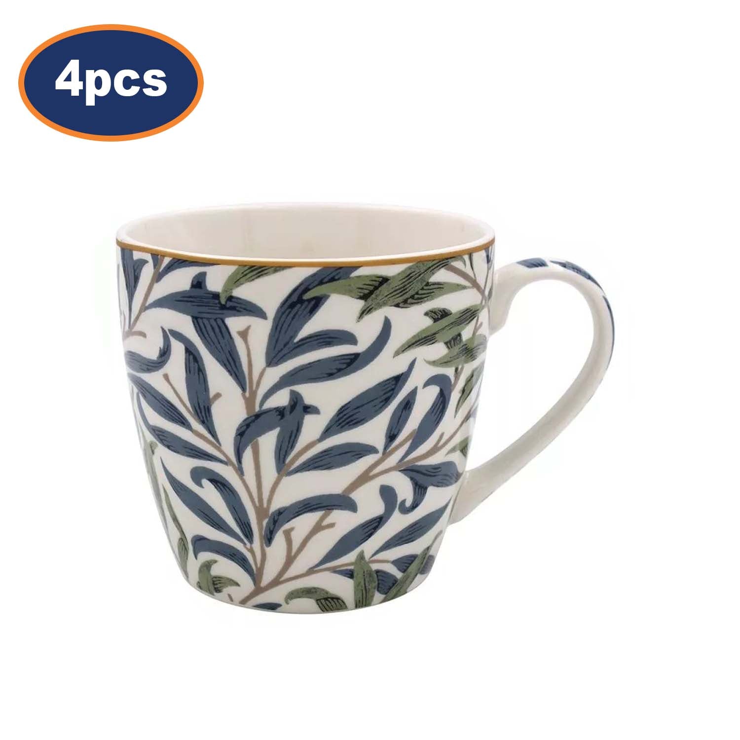 4pcs 450ml Willow Bough Nature Leaf Foliage Design Ceramic Mug