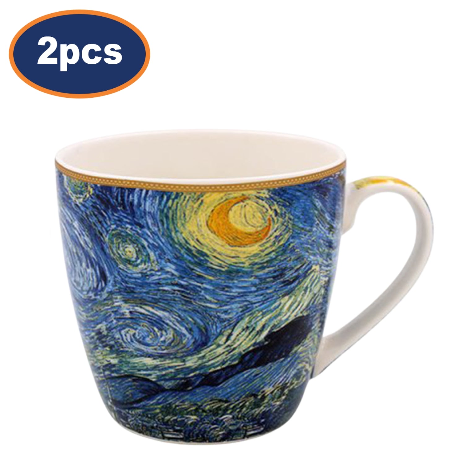 Breakfast Mug 2pcs Van Gogh Starry Night Floral Blue