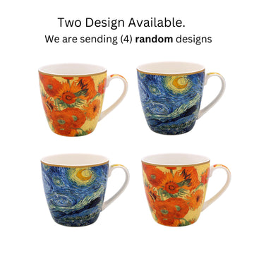 Breakfast Mug 4pcs Van Gogh Starry Night Floral Blue