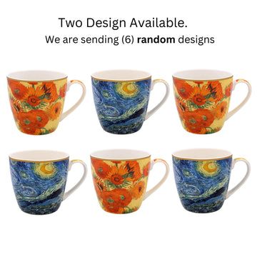 Breakfast Mug 6pcs Van Gogh Starry Night Floral Blue