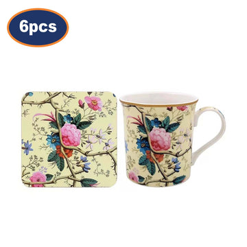 6 Sets of William Morris Cream Floral Kilburn Ceramic Mug & Coaster