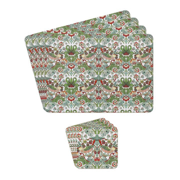 8Pcs William Morris Strawberry Thief Design Cork-Backed Coaster & Placemat Set