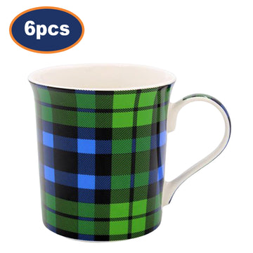 Ceramic Mug 350ml Tartan Print 6pcs Plaid Design