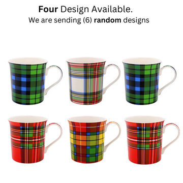 Ceramic Mug 350ml Tartan Print 6pcs Plaid Design