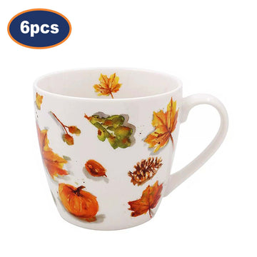 6pcs 450ml  Breakfast Mug Autumn Fall Nature Theme Ceramic