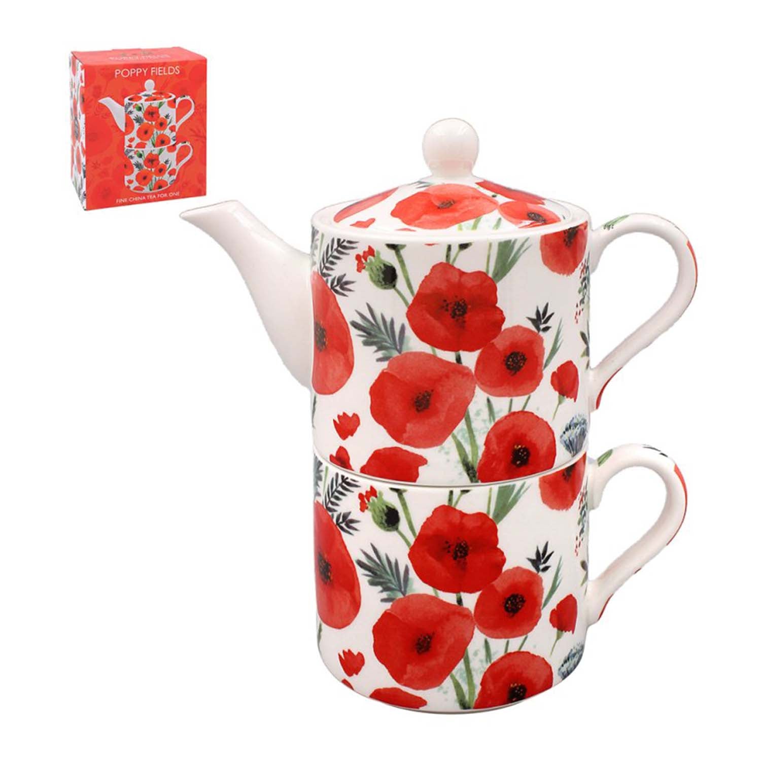 Ceramic Poppy Fields Tea For One Set