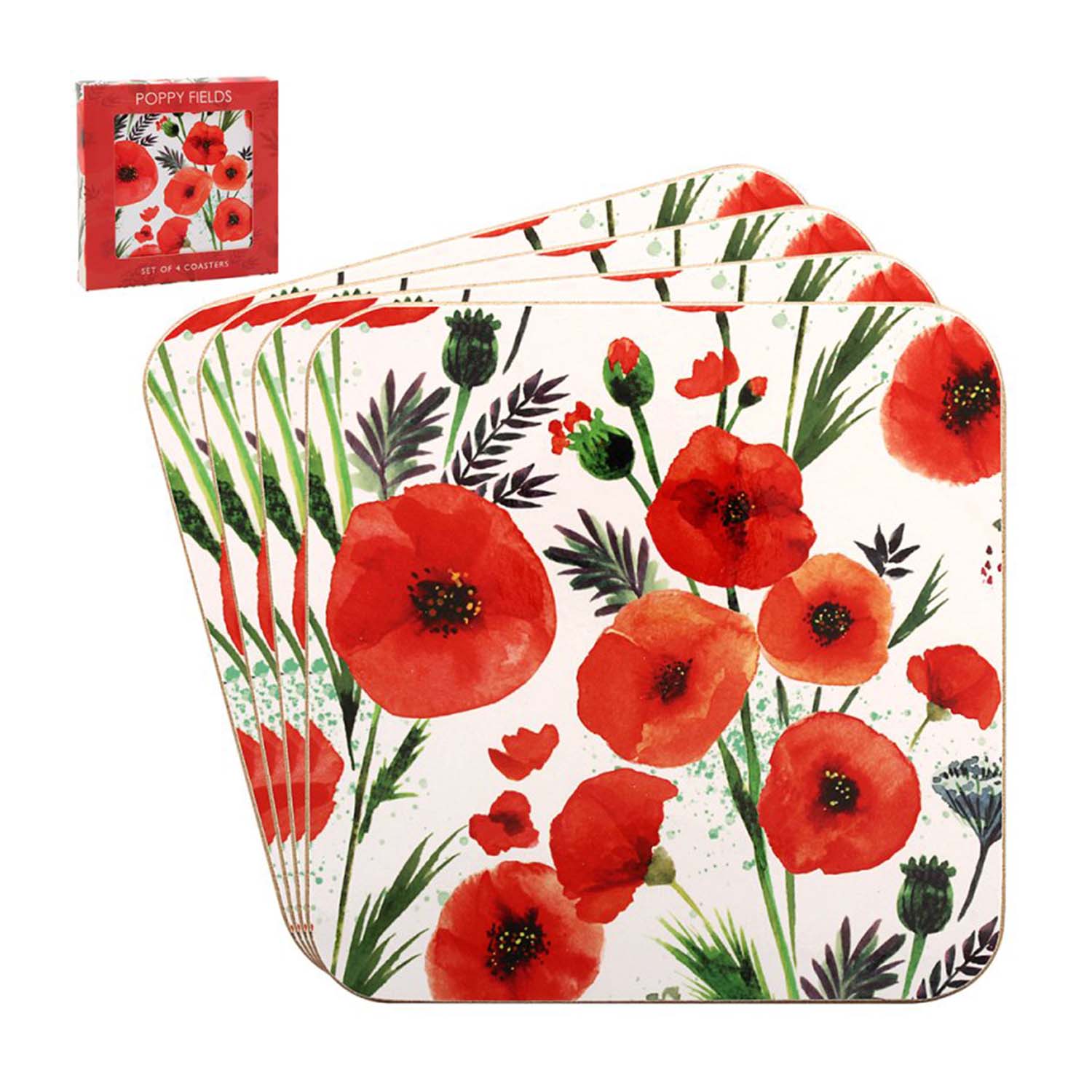 Set of 4 Poppy Fields Square Coasters