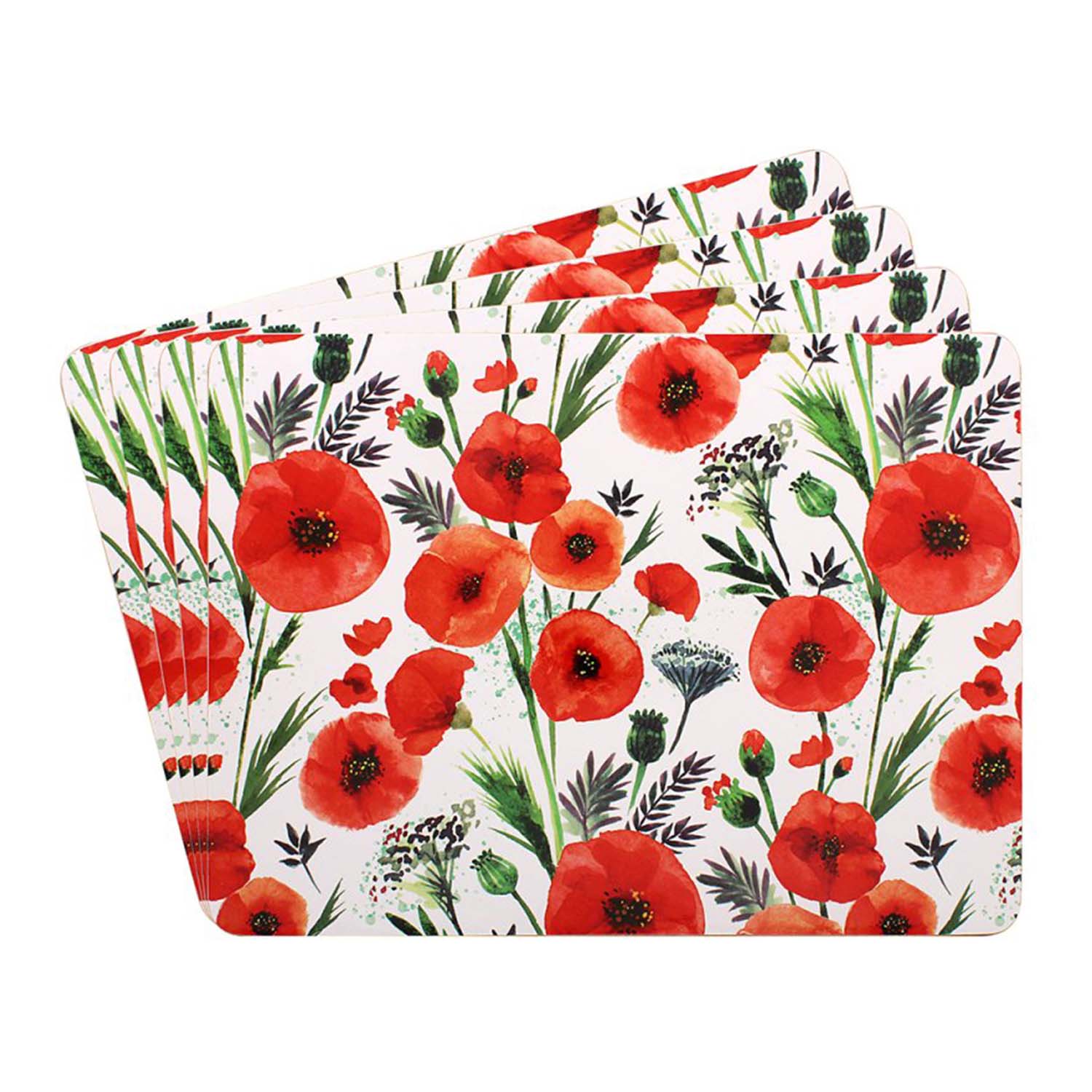 Set of 4 Poppy Fields Non Slip Cork Back Placemats